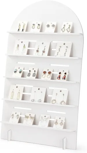 1 Pcs 5 Tier Wooden Earring Display Stand Jewelry Display Rack with Adjustable Height for Retail Storage (Grey White)