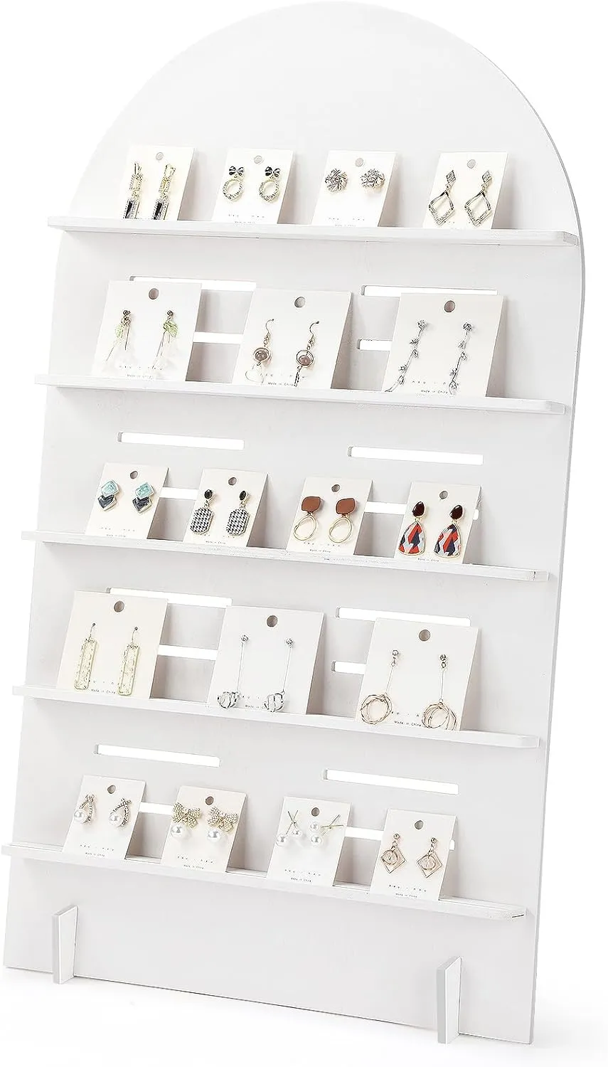 1 Pcs 5 Tier Wooden Earring Display Stand Jewelry Display Rack with Adjustable Height for Retail Storage (Grey White)