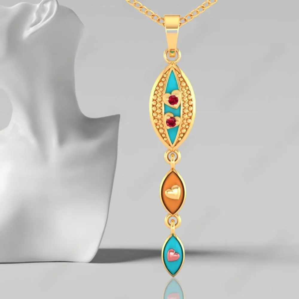 22k Gold Pendant With Exquisite Enamelling On Connected Droplet Design