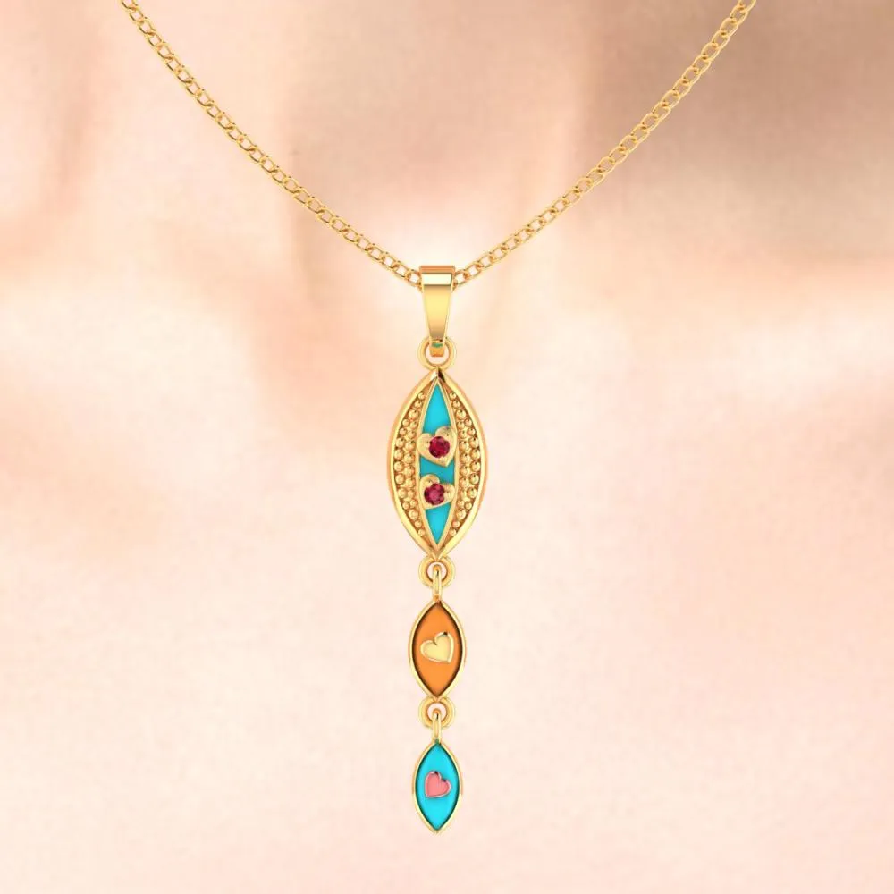 22k Gold Pendant With Exquisite Enamelling On Connected Droplet Design