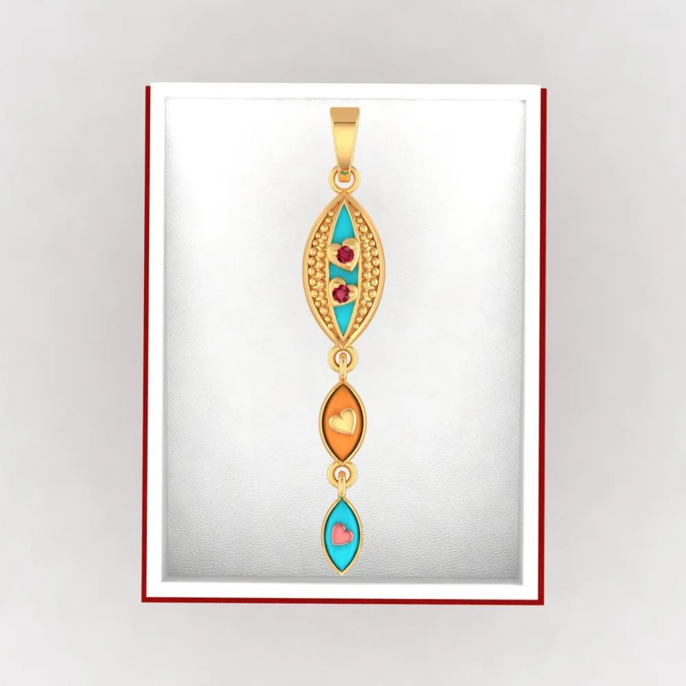 22k Gold Pendant With Exquisite Enamelling On Connected Droplet Design