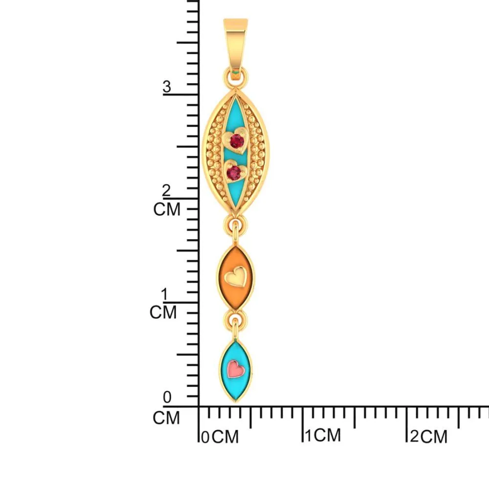 22k Gold Pendant With Exquisite Enamelling On Connected Droplet Design