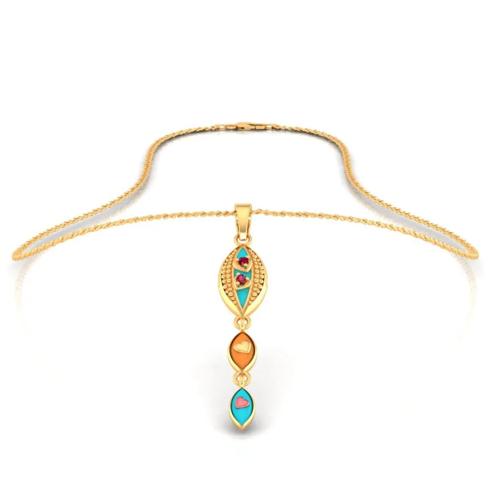 22k Gold Pendant With Exquisite Enamelling On Connected Droplet Design