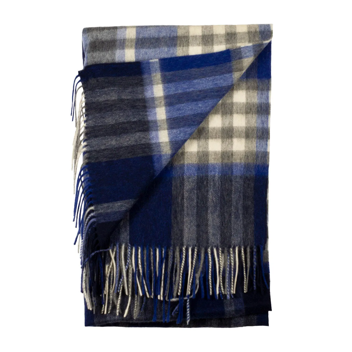 90/10 Tartan Cashmere Blanket Scarf  Navy