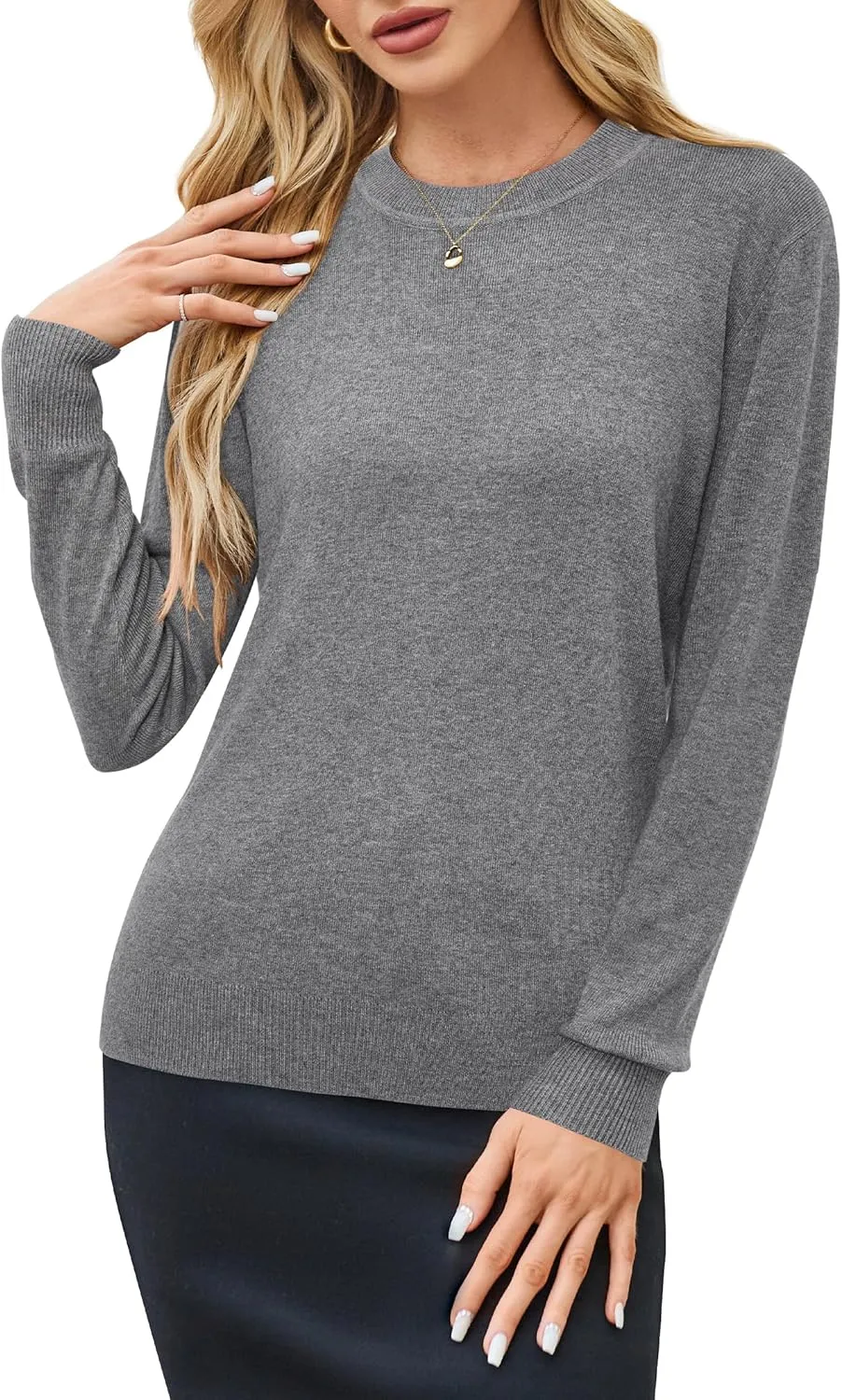 Arach&Cloz Women's Wool Blend Classic Crew Neck Casual Fall Sweaters