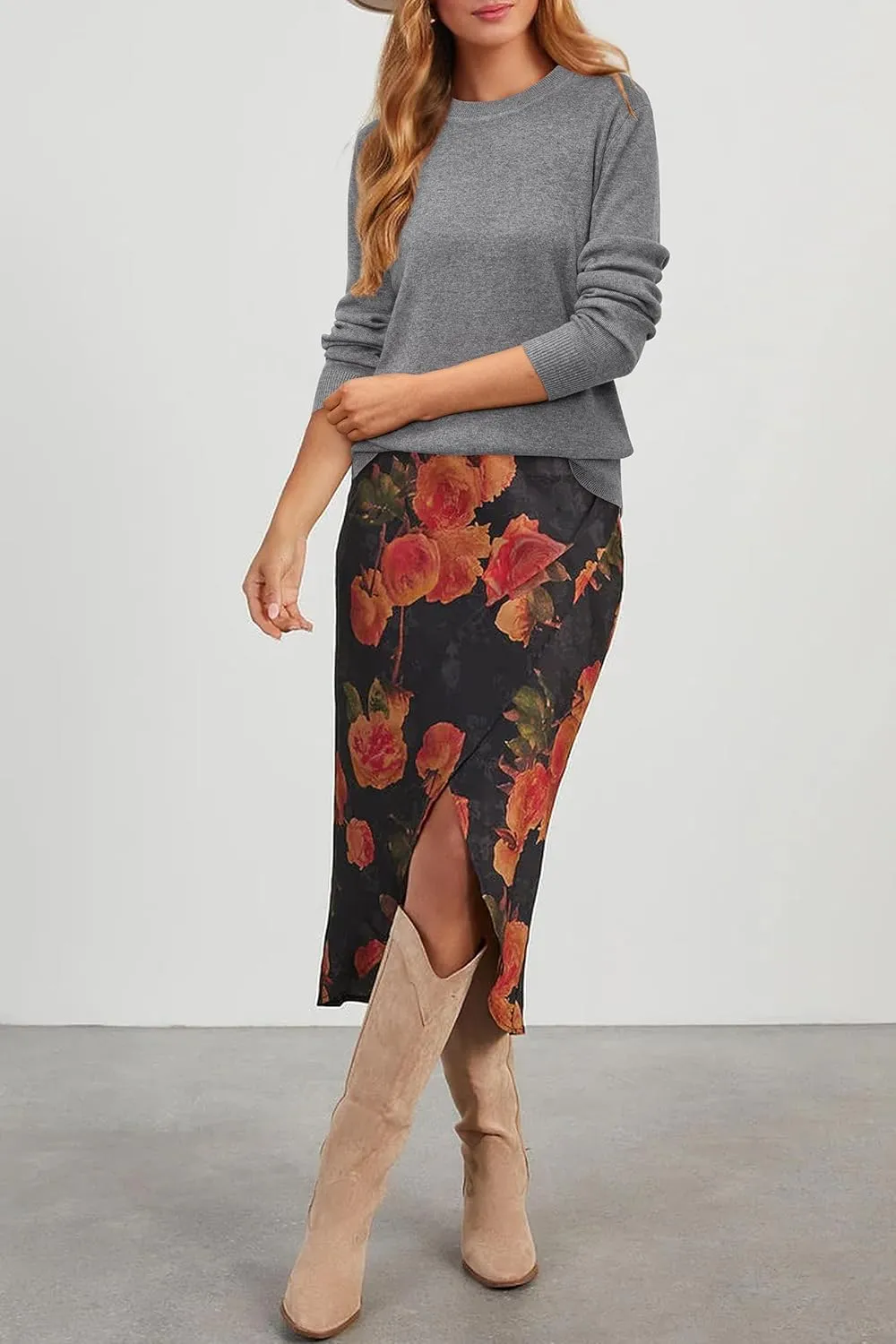 Arach&Cloz Women's Wool Blend Classic Crew Neck Casual Fall Sweaters