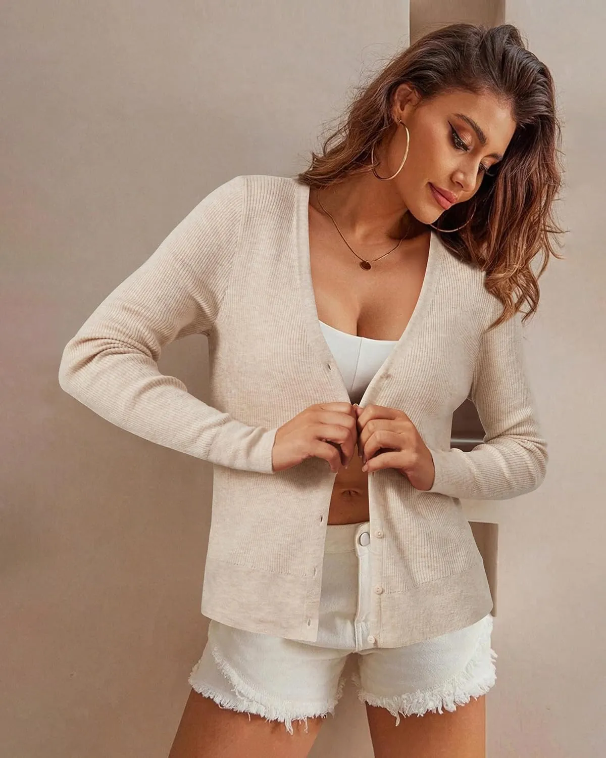 Arach&Cloz Womens Wool Blended Ribbed Cardigan Lightweight Long Sleeve Sweater 2025 Spring Fashion Button Down Knit Top