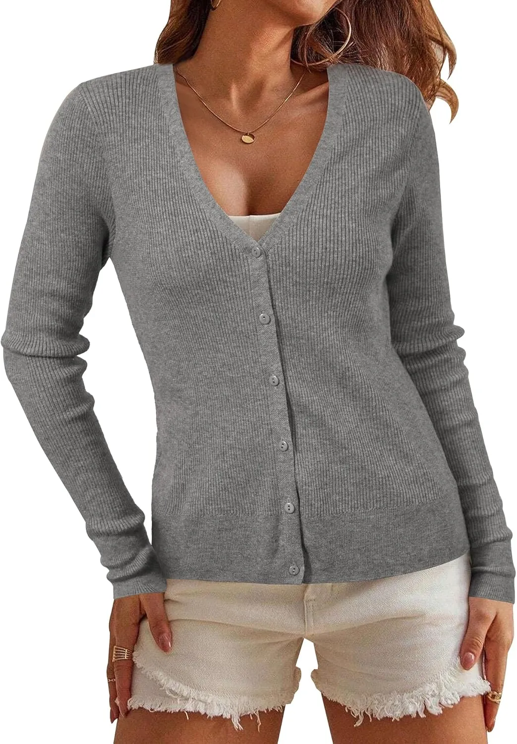 Arach&Cloz Womens Wool Blended Ribbed Cardigan Lightweight Long Sleeve Sweater 2025 Spring Fashion Button Down Knit Top