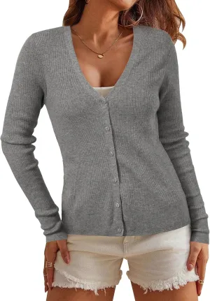 Arach&Cloz Womens Wool Blended Ribbed Cardigan Lightweight Long Sleeve Sweater 2025 Spring Fashion Button Down Knit Top