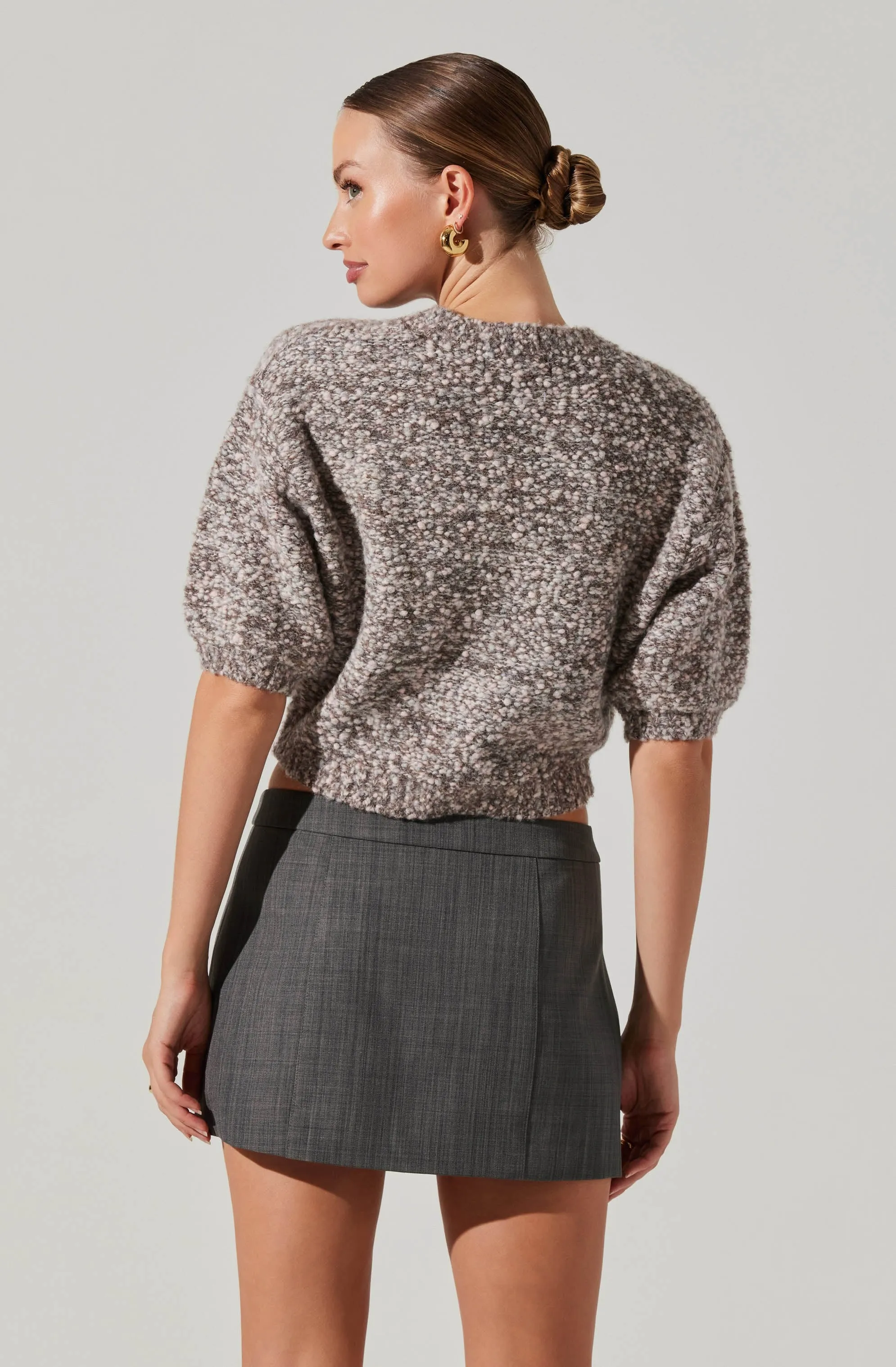 AST Collete Marled Cropped Sweater In Ash Pink
