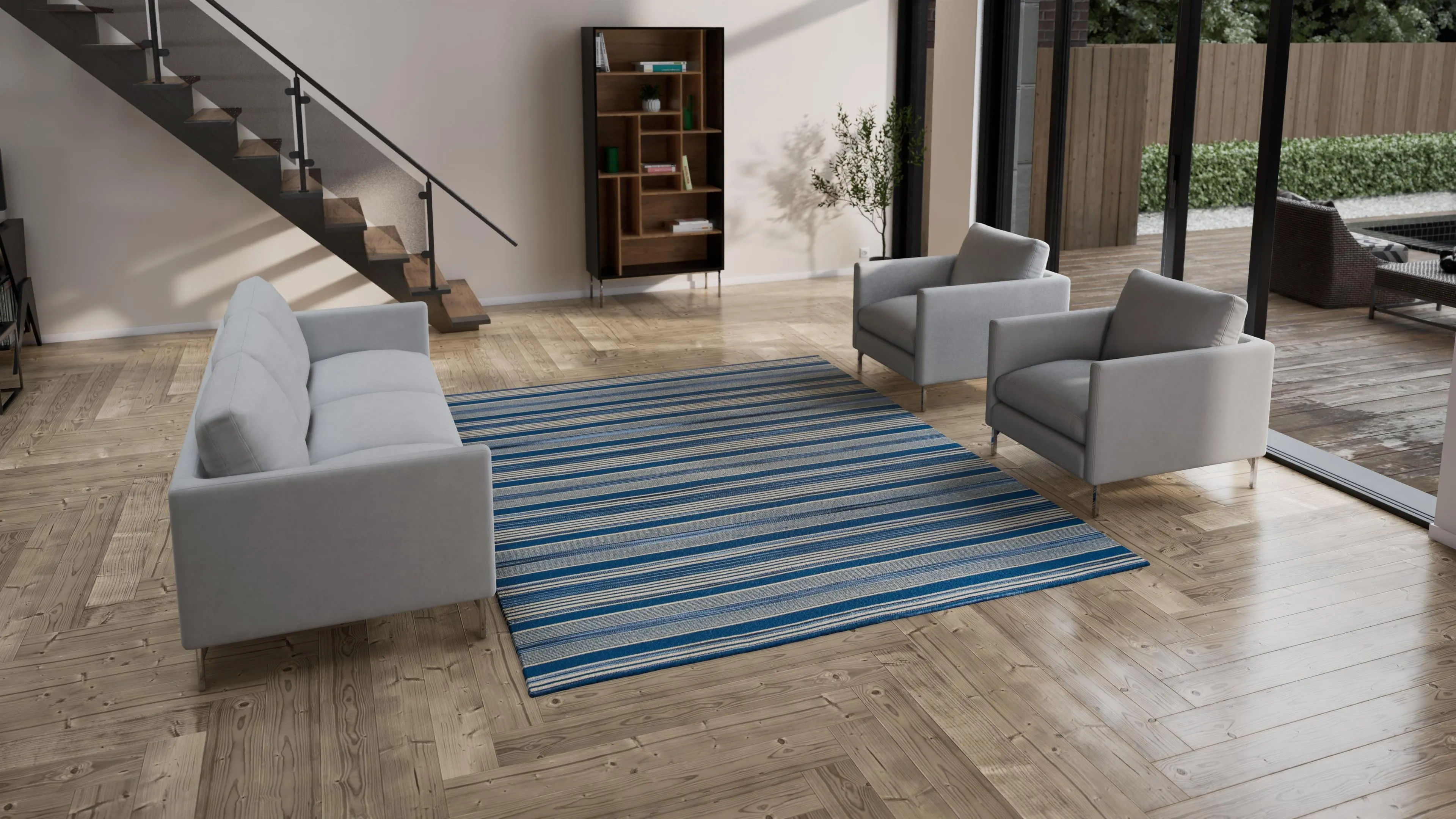 Blue Flatweave Wool Rug - 8' x 10'