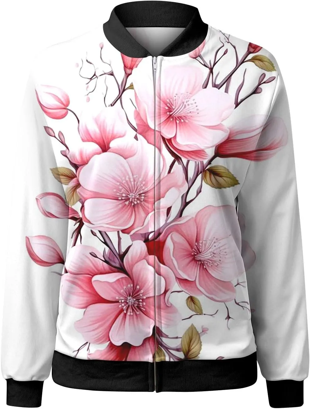 Bomber Jacket Women 2024 Causal Floral Zip Up Coats Stand Collar Fall Jackets Lightweight Outerwear Windbreaker