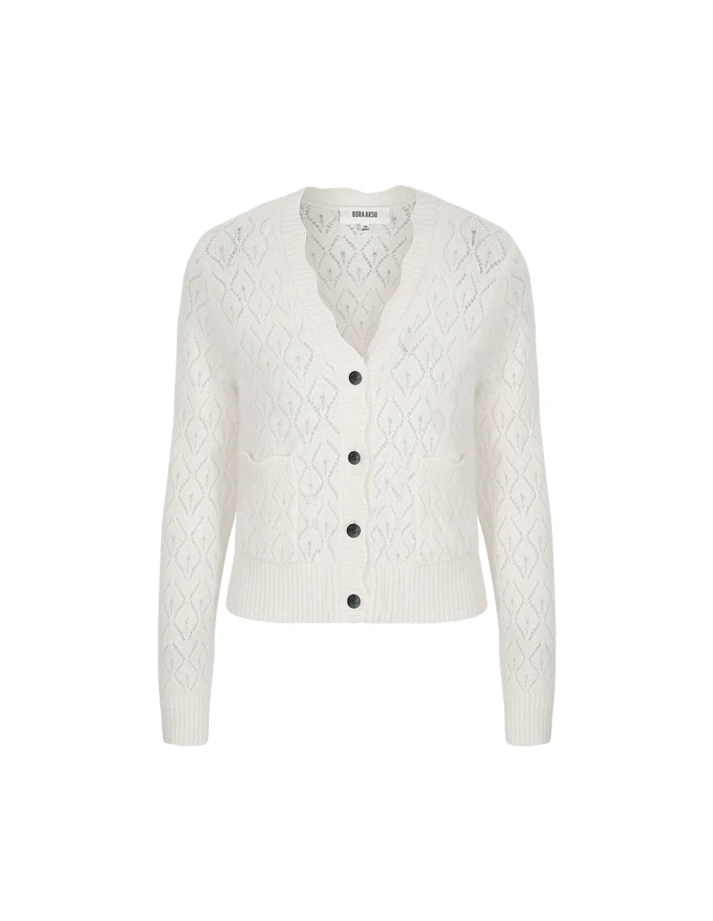 BORA AKSU V-Neck White Wool Knitted Cardigan