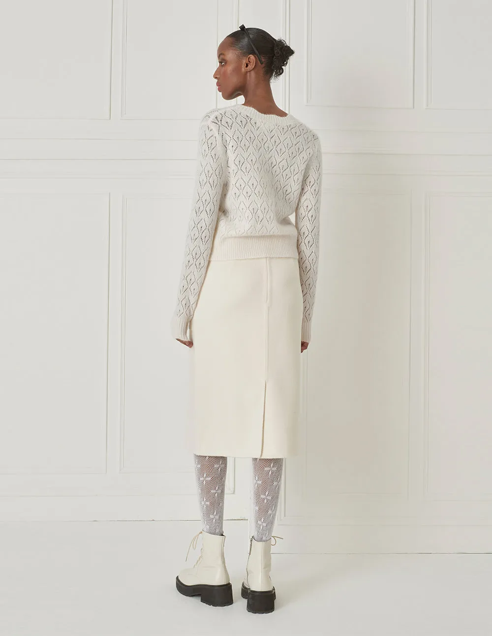 BORA AKSU V-Neck White Wool Knitted Cardigan