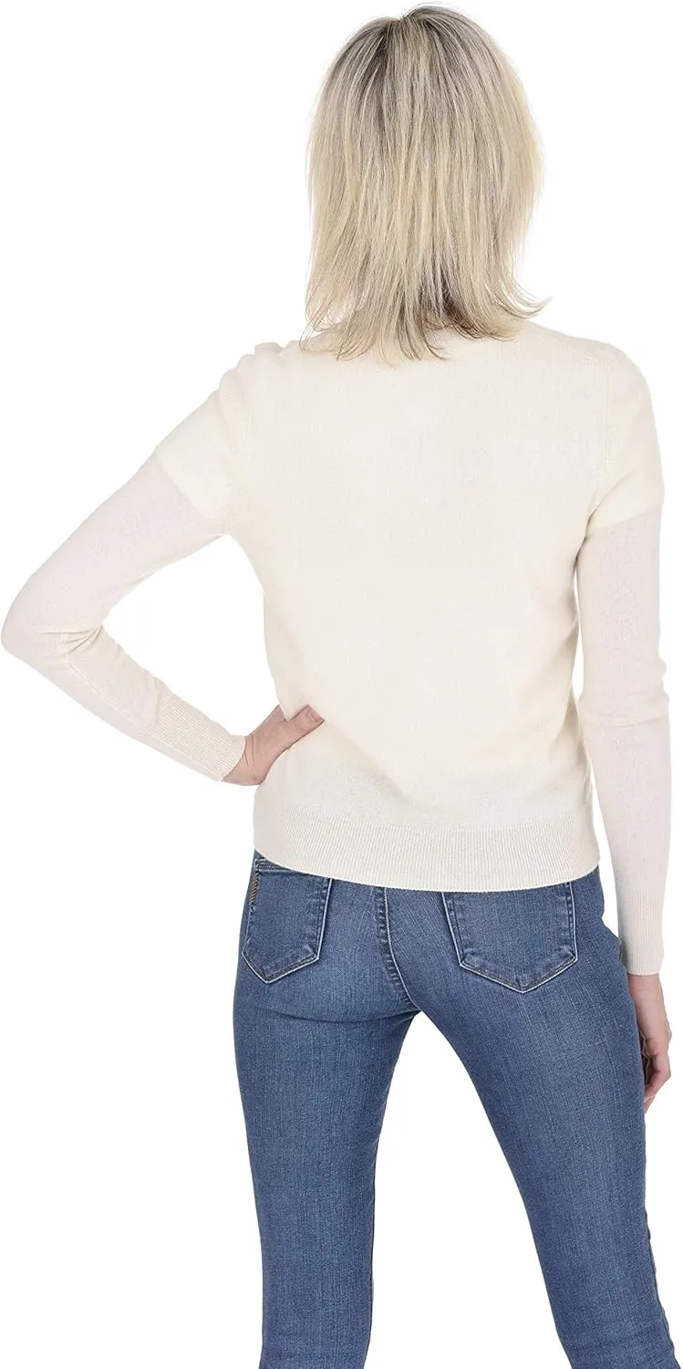 Cashmeren Crewneck Cardigan Sweater 100% Cashmere Button Front Long Sleeve Pullover for Women