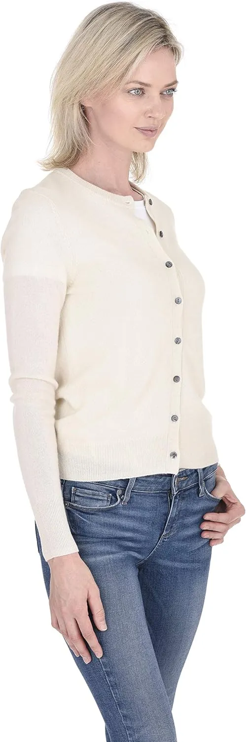 Cashmeren Crewneck Cardigan Sweater 100% Cashmere Button Front Long Sleeve Pullover for Women