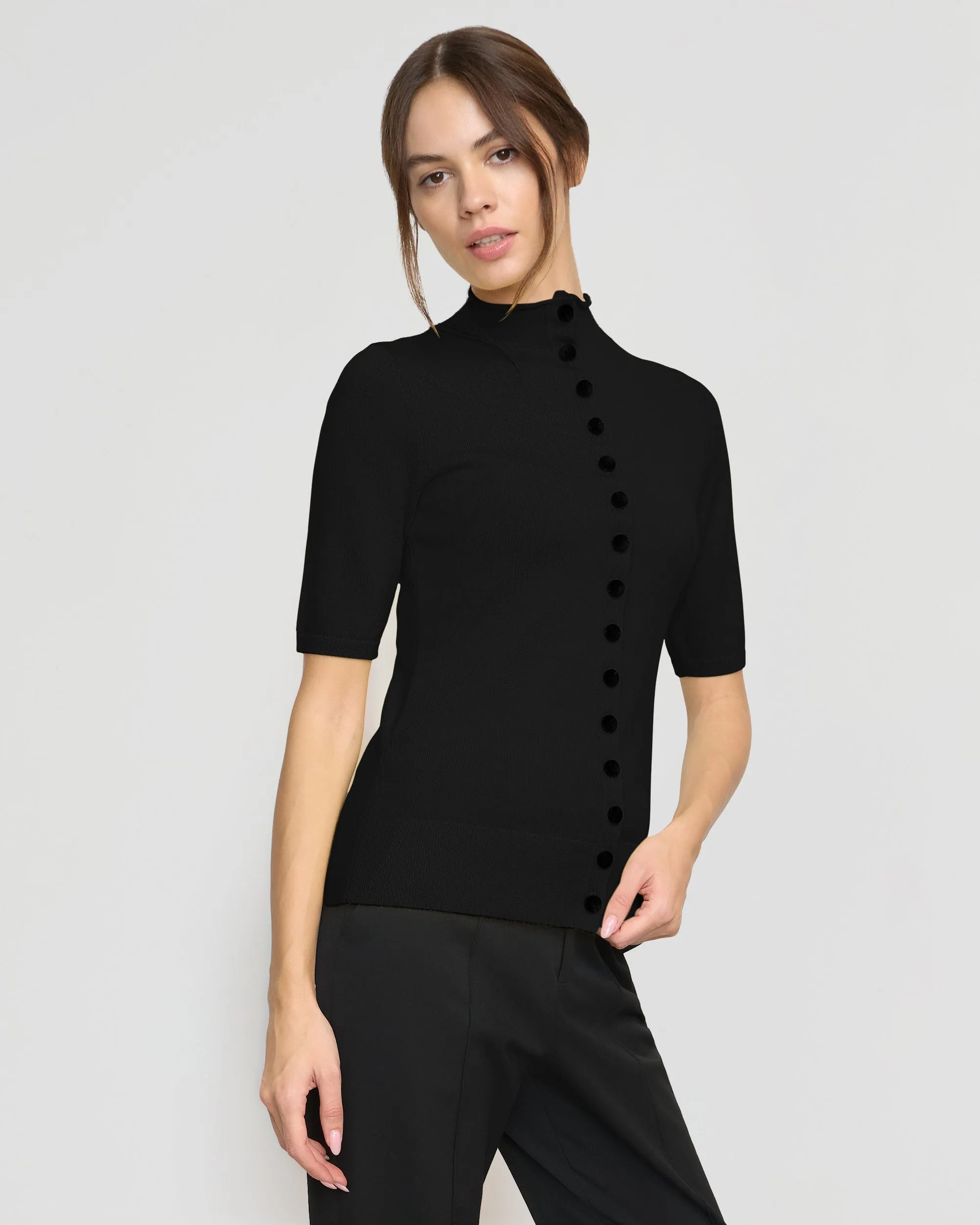 Charlotte Wool Button Short-Sleeve Sweater
