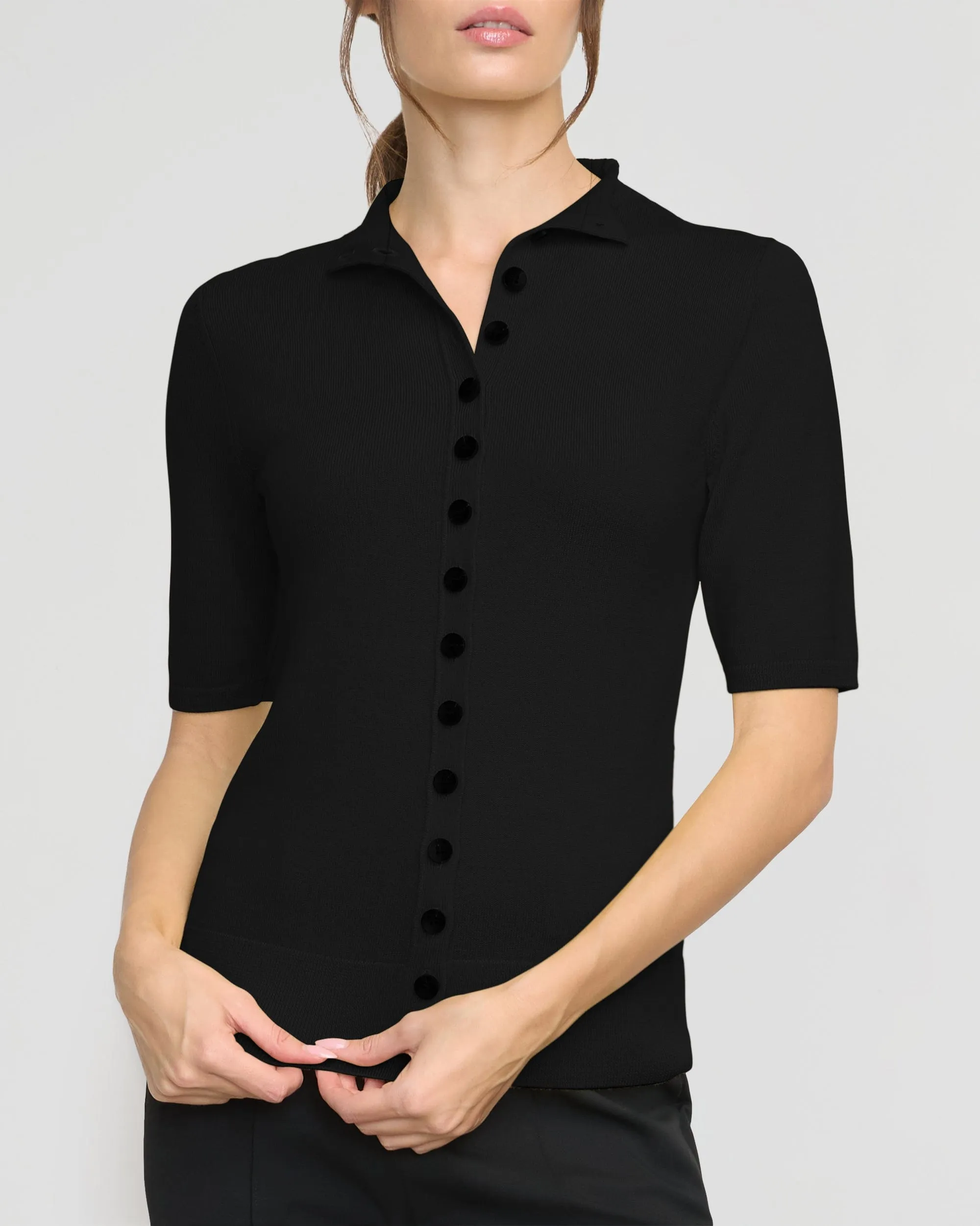 Charlotte Wool Button Short-Sleeve Sweater