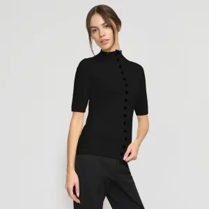 Charlotte Wool Button Short-Sleeve Sweater