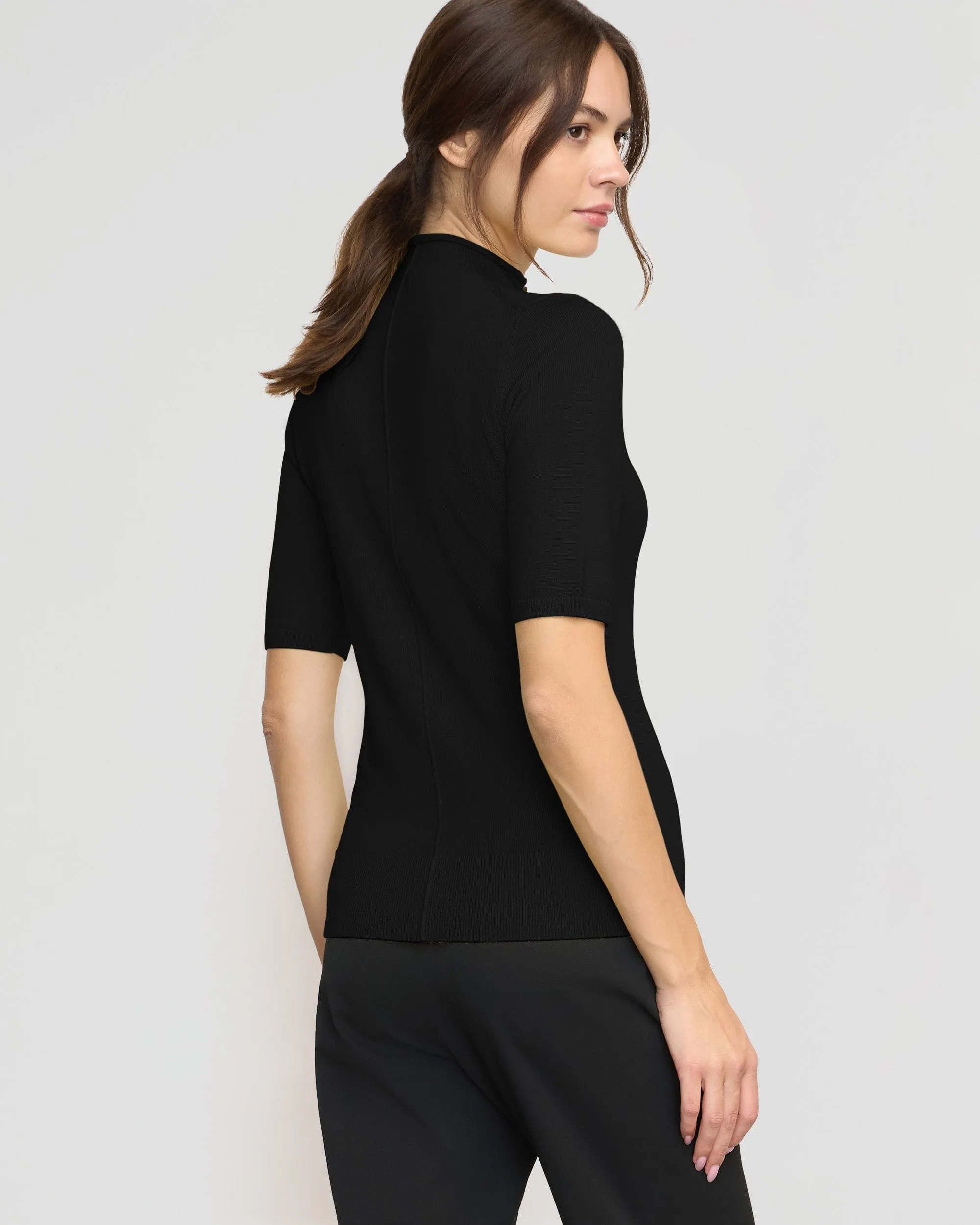 Charlotte Wool Button Short-Sleeve Sweater