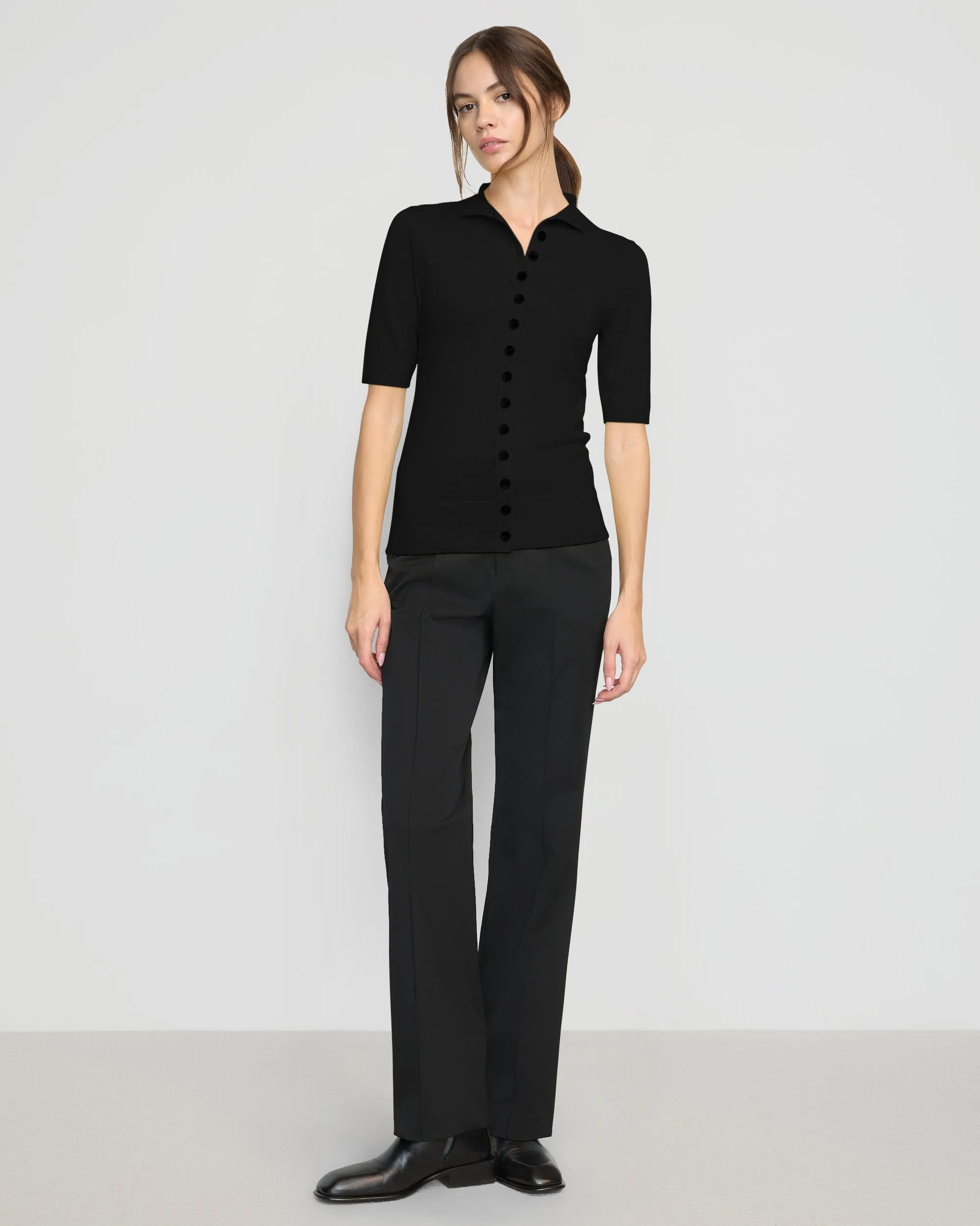 Charlotte Wool Button Short-Sleeve Sweater