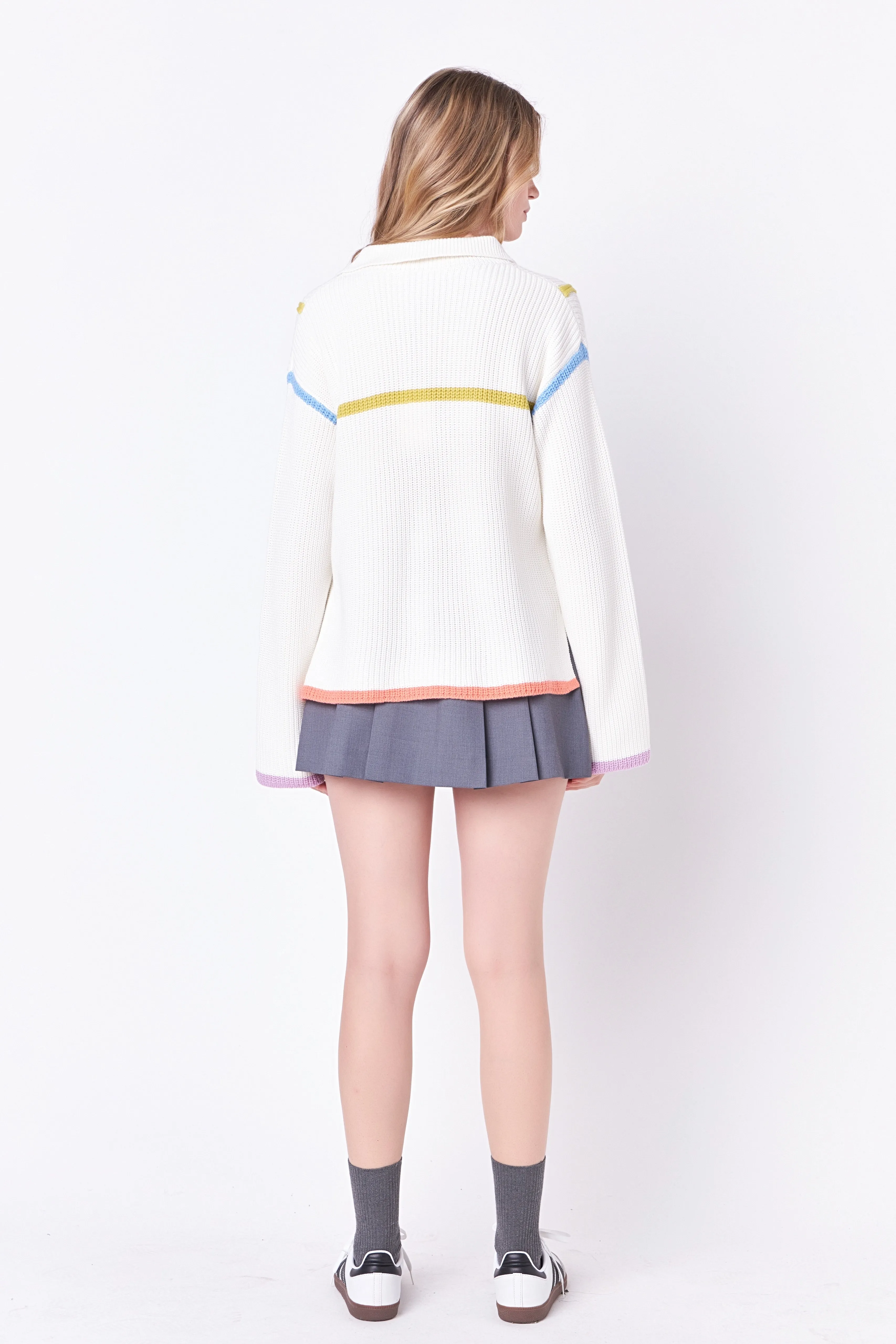 Contrast Piping Quarter-Zip Oversized Sweater
