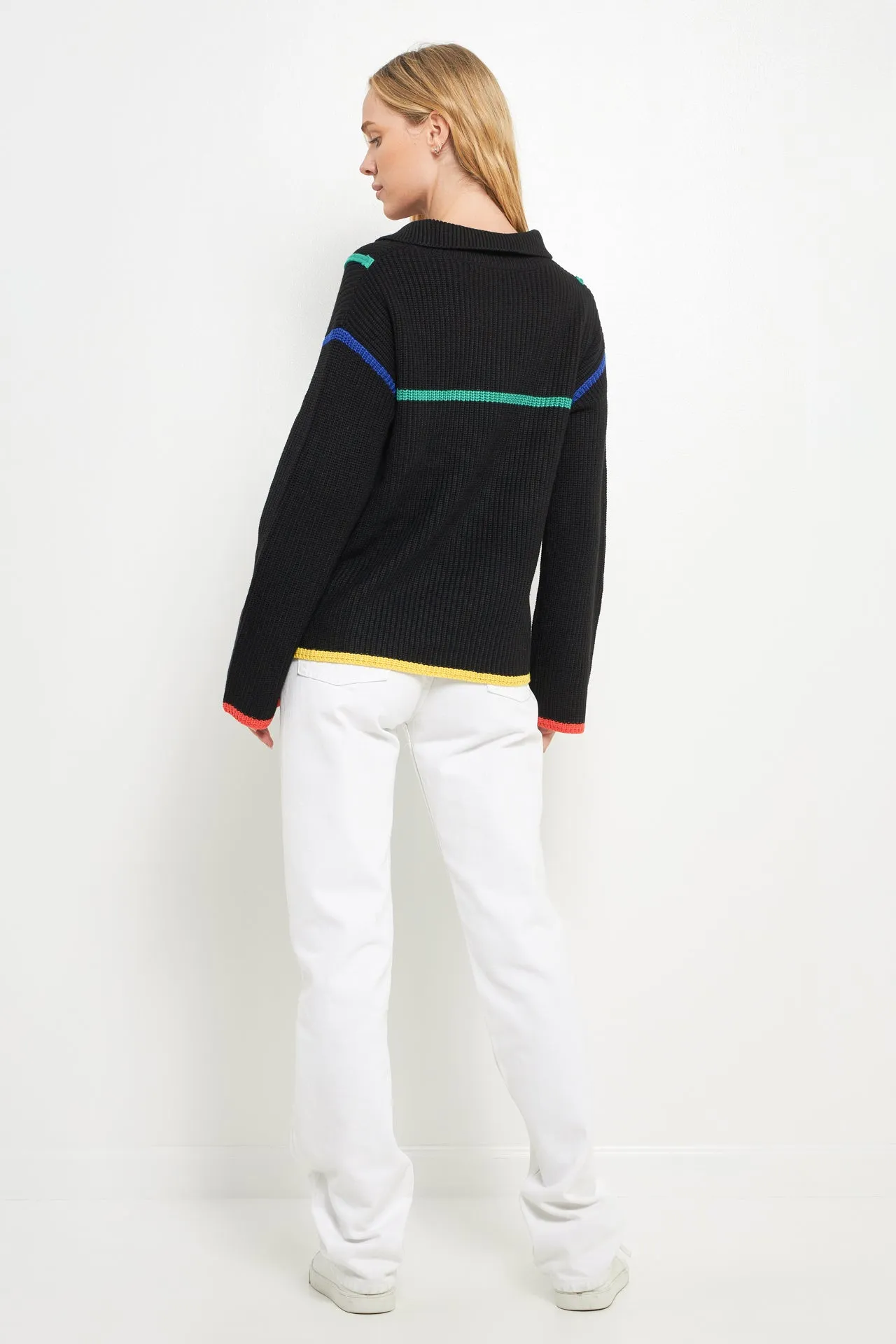Contrast Piping Quarter-Zip Oversized Sweater