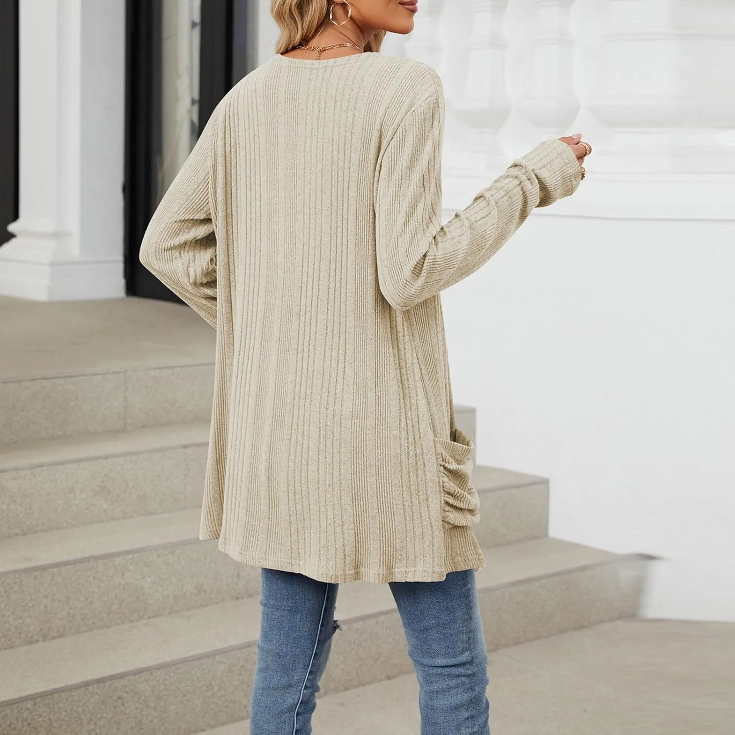 COTECRAM Women's Open Front Cardigan Sweaters with Pockets 2024 Fall Lightweight Long Sleeve Knit Long Cardigans Casual Coat