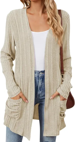 COTECRAM Women's Open Front Cardigan Sweaters with Pockets 2024 Fall Lightweight Long Sleeve Knit Long Cardigans Casual Coat