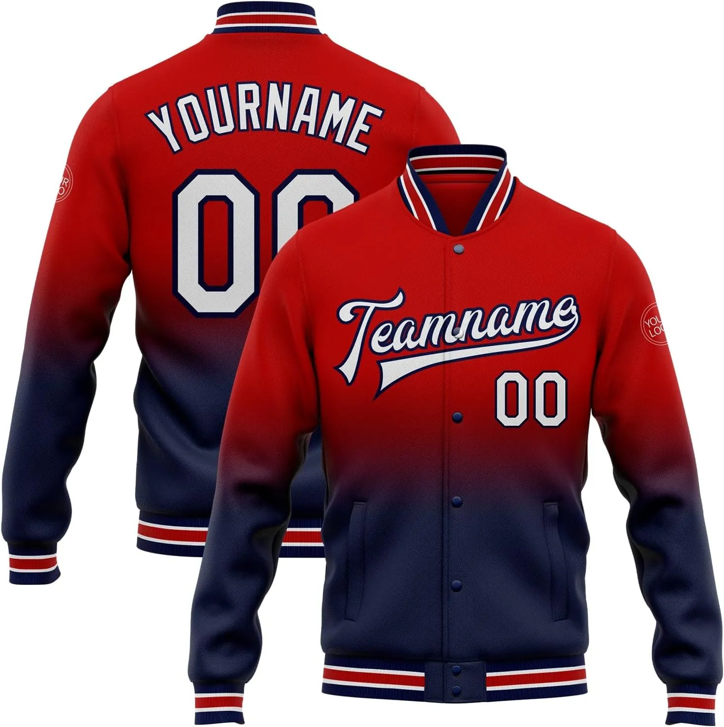 Custom Name Team Name Number Brown Red-White Bomber Full-Snap Two Tone Jacket