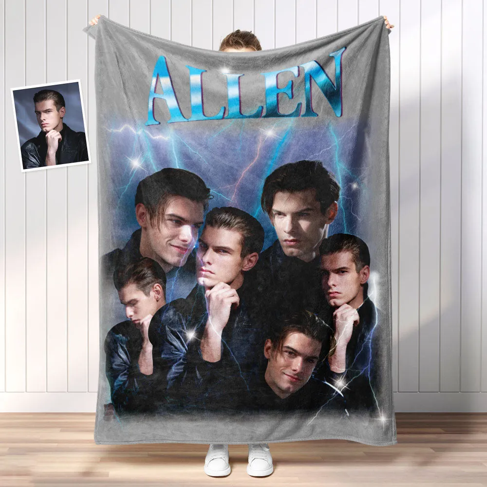 Custom Photo Vintage Tee Personalized Name Blankets Gifts for Lovers