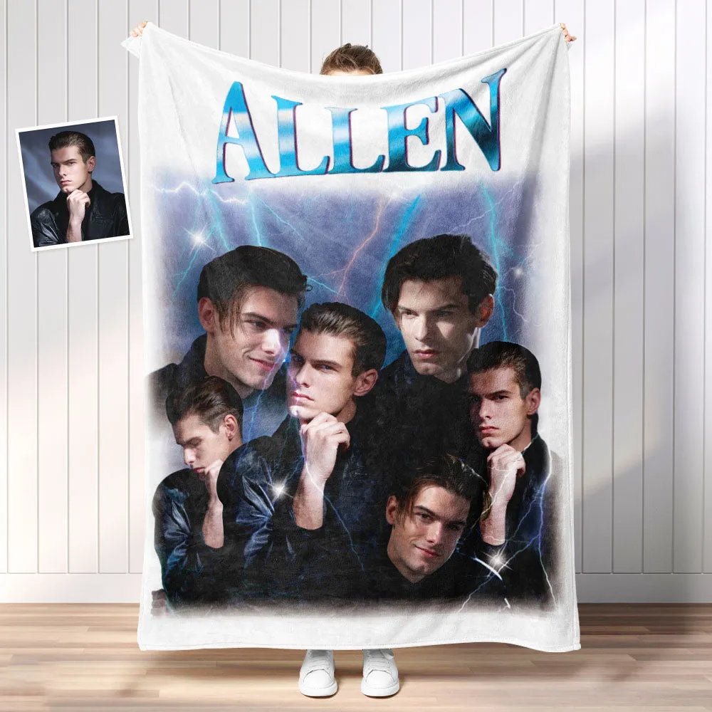 Custom Photo Vintage Tee Personalized Name Blankets Gifts for Lovers