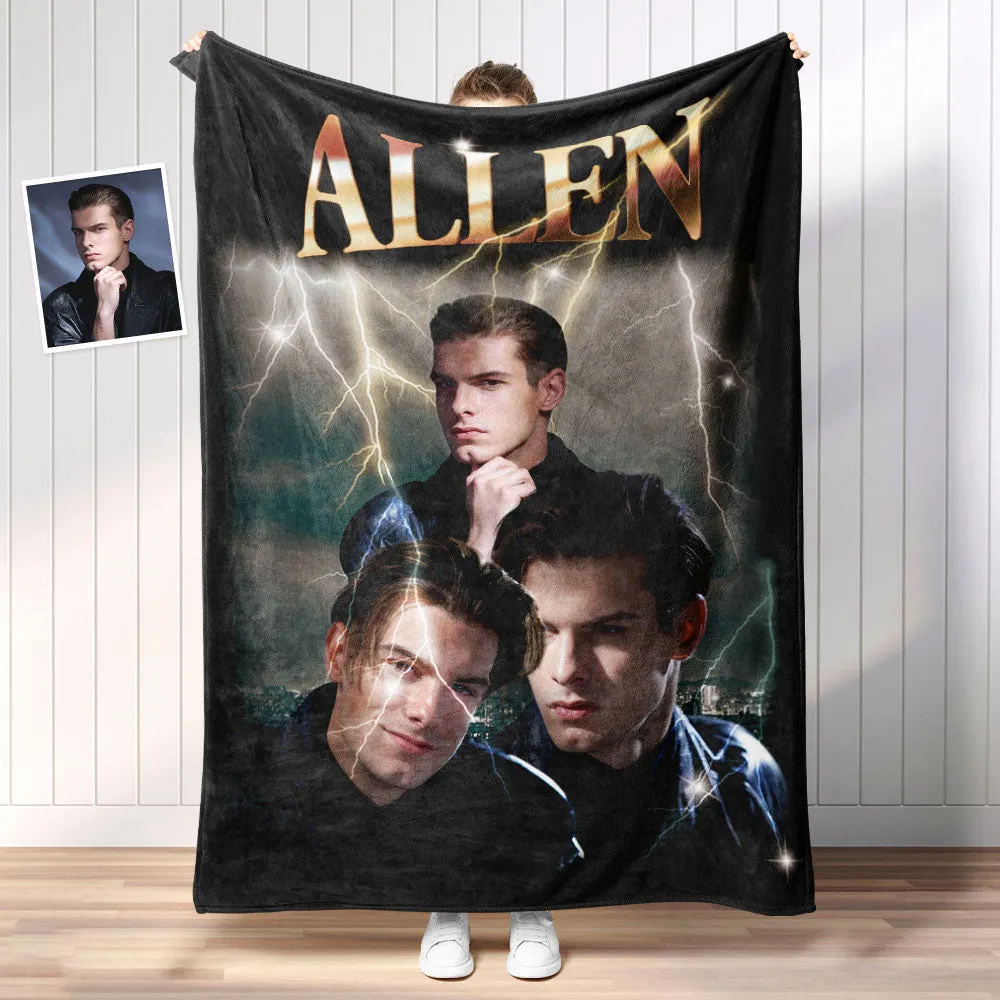 Custom Photo Vintage Tee Personalized Name Blankets Gifts for Lovers