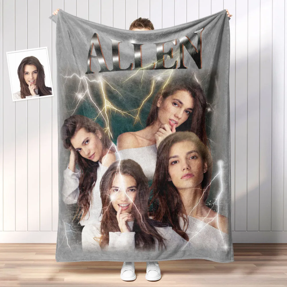 Custom Photo Vintage Tee Personalized Name Blankets Gifts for Lovers
