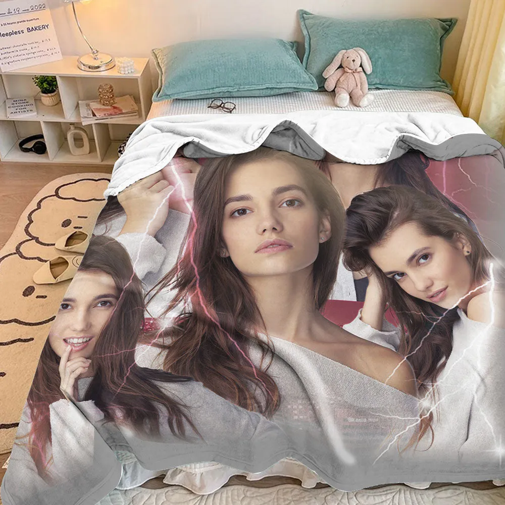 Custom Photo Vintage Tee Personalized Name Blankets Gifts for Lovers