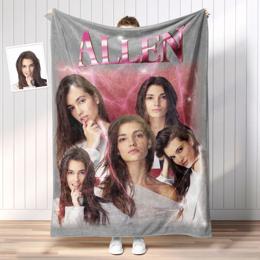 Custom Photo Vintage Tee Personalized Name Blankets Gifts for Lovers