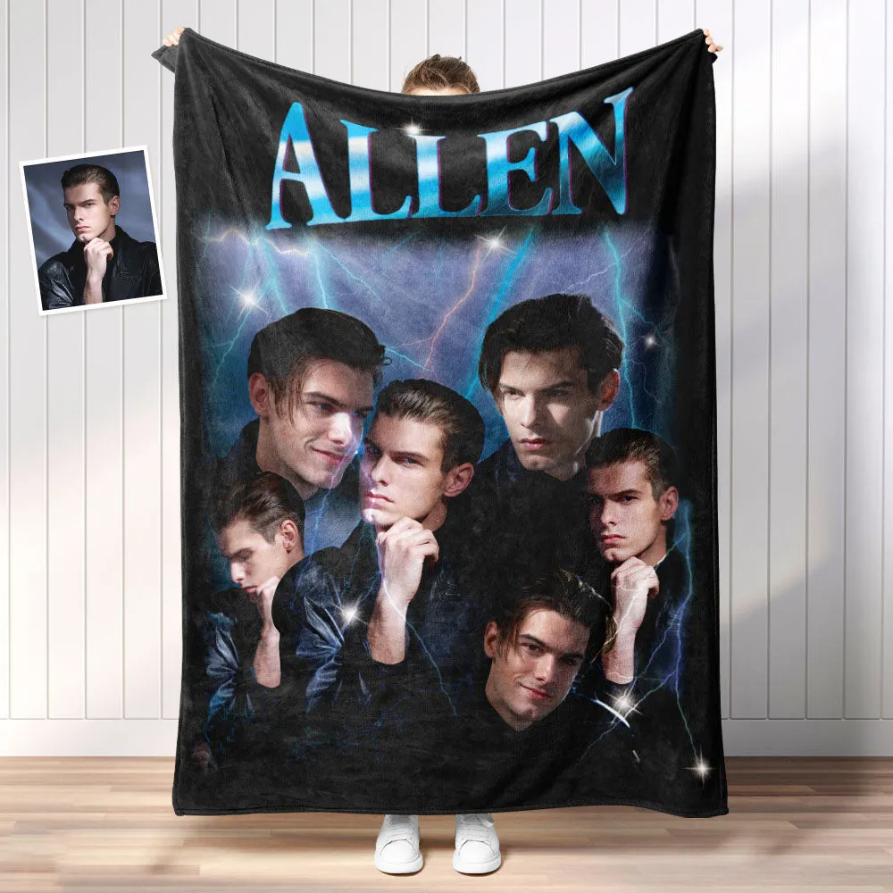 Custom Photo Vintage Tee Personalized Name Blankets Gifts for Lovers