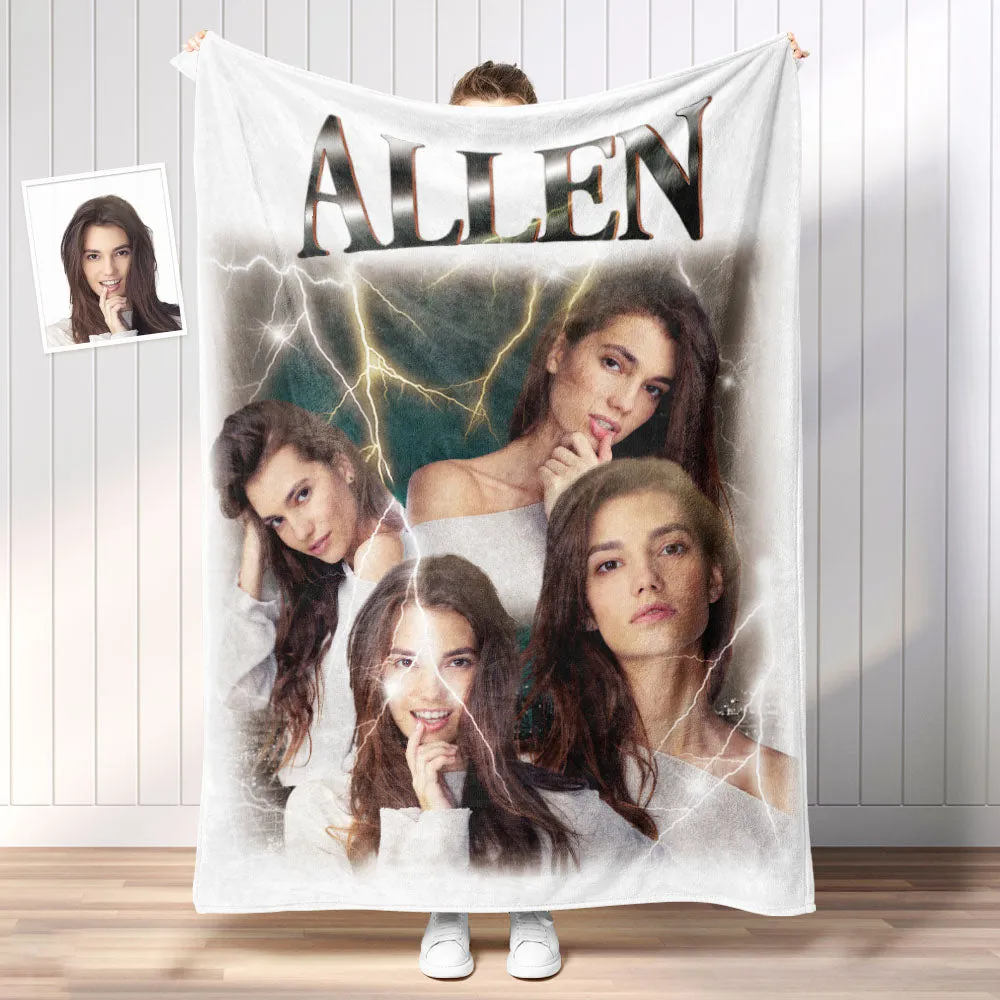 Custom Photo Vintage Tee Personalized Name Blankets Gifts for Lovers