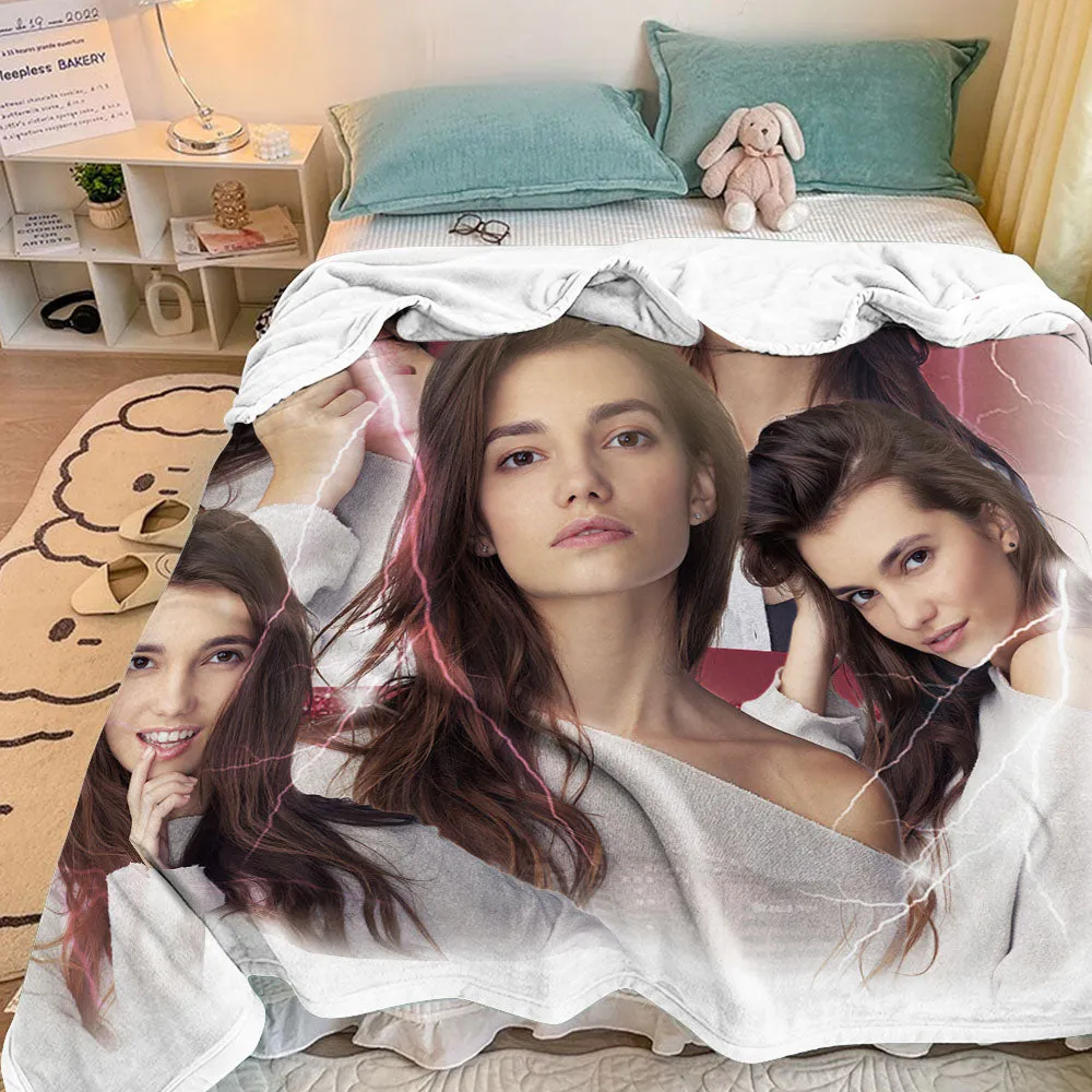 Custom Photo Vintage Tee Personalized Name Blankets Gifts for Lovers