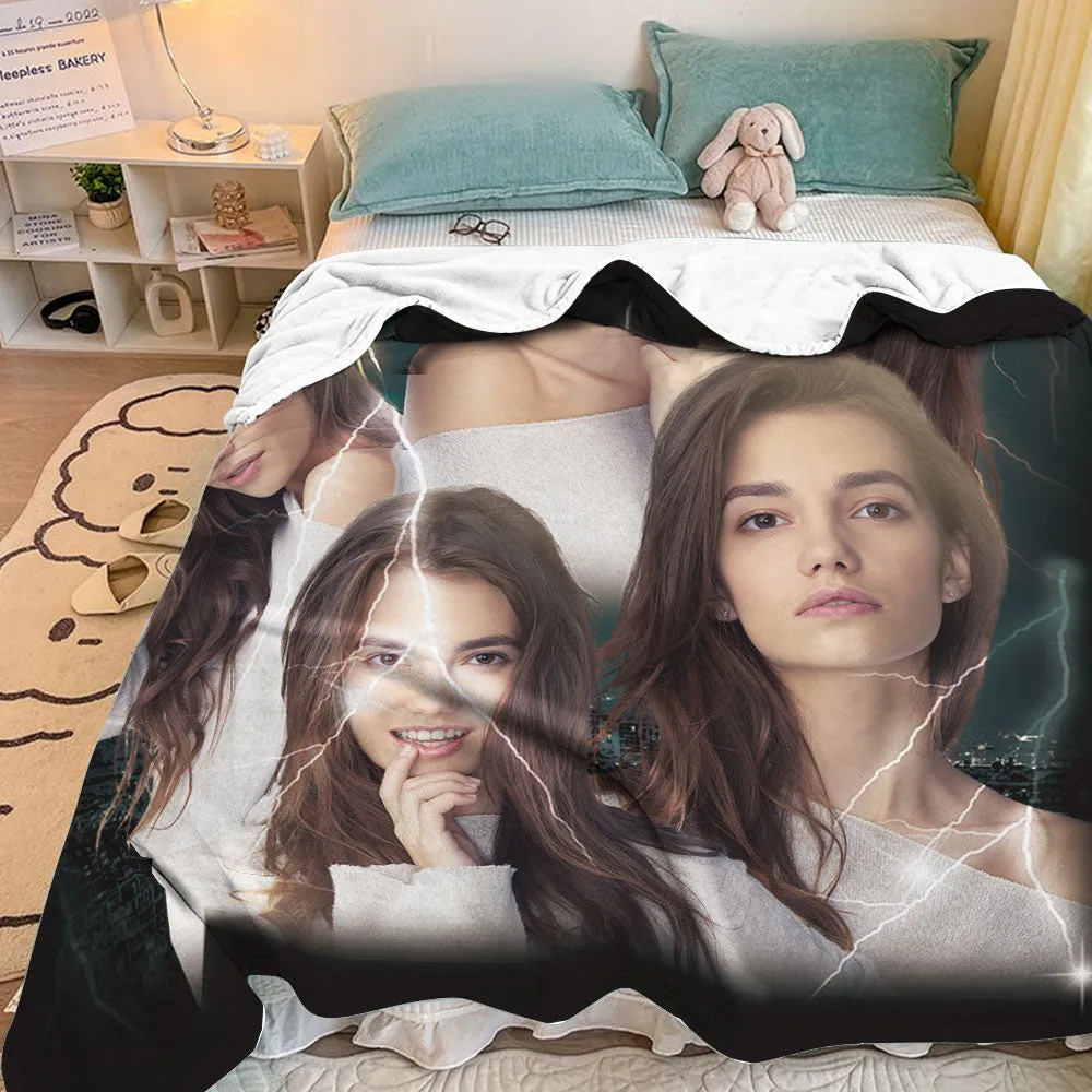 Custom Photo Vintage Tee Personalized Name Blankets Gifts for Lovers