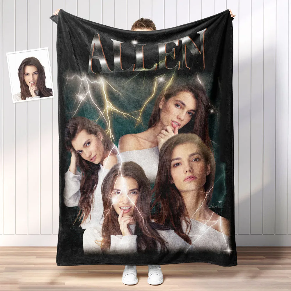 Custom Photo Vintage Tee Personalized Name Blankets Gifts for Lovers