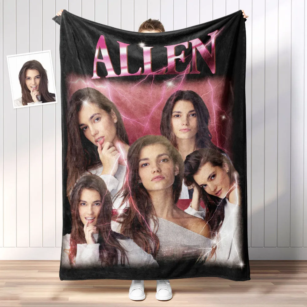Custom Photo Vintage Tee Personalized Name Blankets Gifts for Lovers