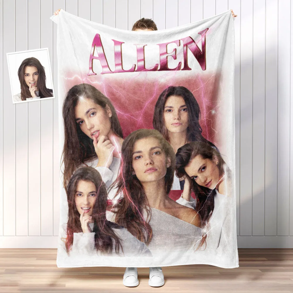 Custom Photo Vintage Tee Personalized Name Blankets Gifts for Lovers