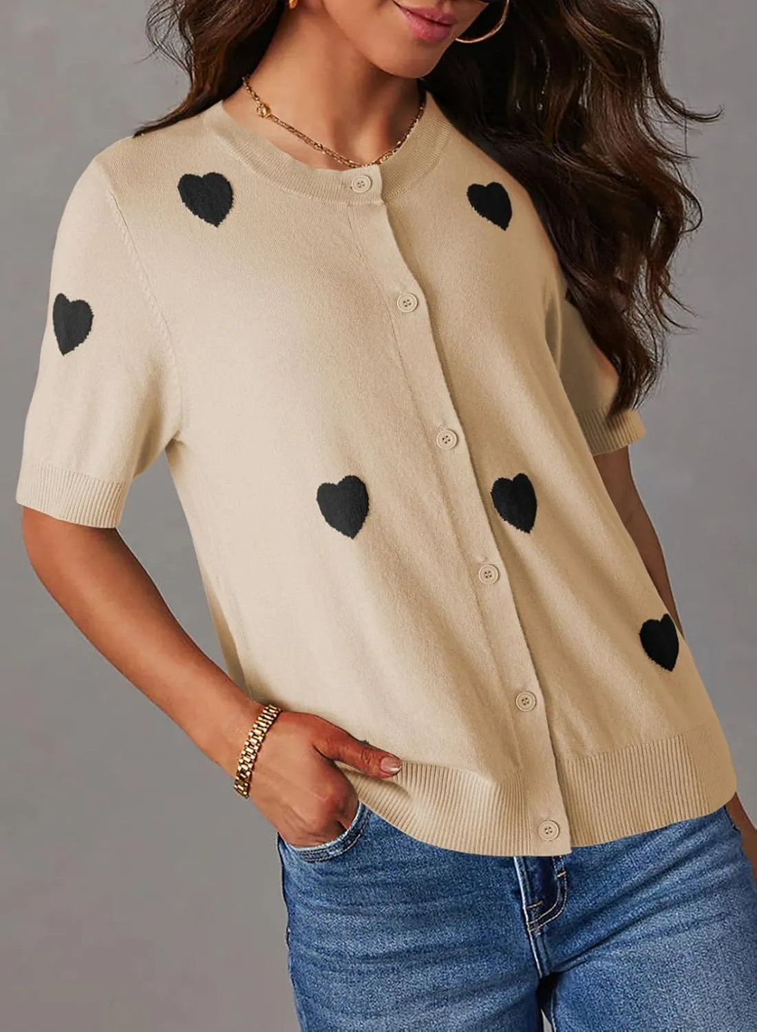 Dokotoo Cardigan Sweaters for Women Printed Round Neck Button Cardigan Womens Tops Open Front Summer Sweaters for Women
