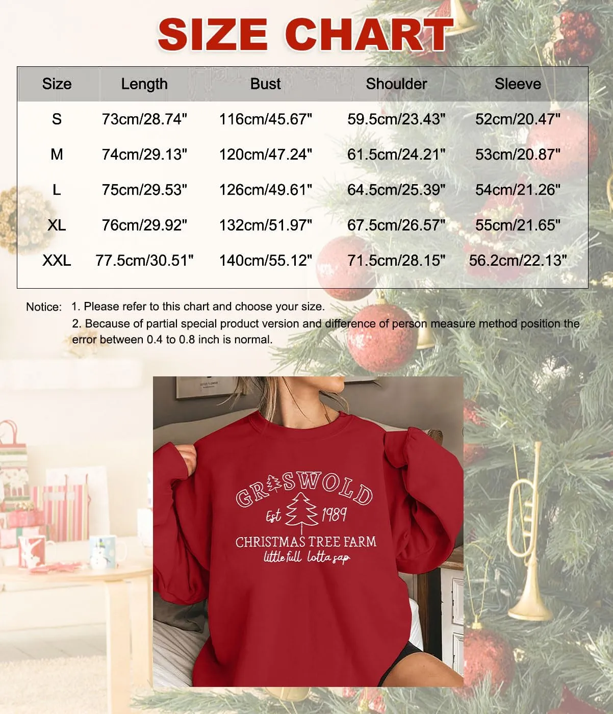FASHGL Christmas Sweatshirt Xmas Embroidered Sweatshirts Womens Christmas Tree Farm Vacation Pullover Oversized Fall Top