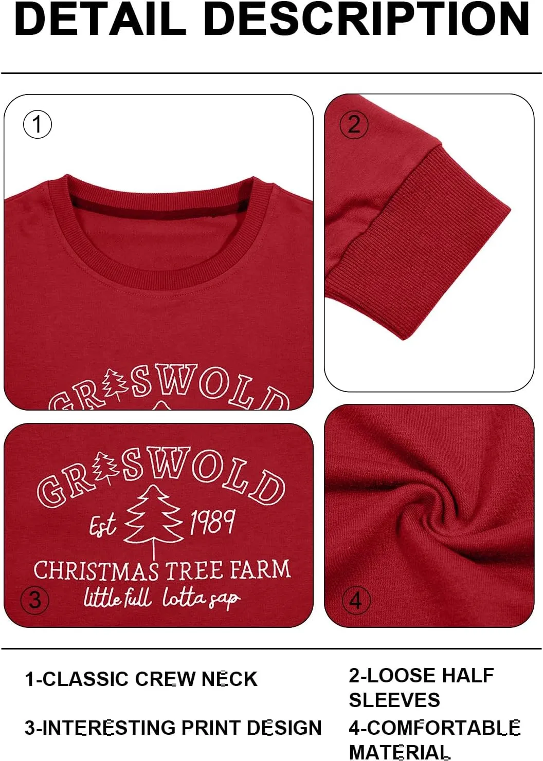 FASHGL Christmas Sweatshirt Xmas Embroidered Sweatshirts Womens Christmas Tree Farm Vacation Pullover Oversized Fall Top