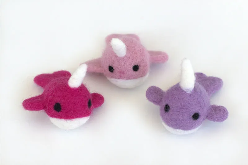 Felt Narwhals- SET OF 3- Berry, Baby Pink, Lavender