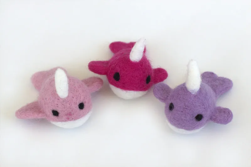 Felt Narwhals- SET OF 3- Berry, Baby Pink, Lavender