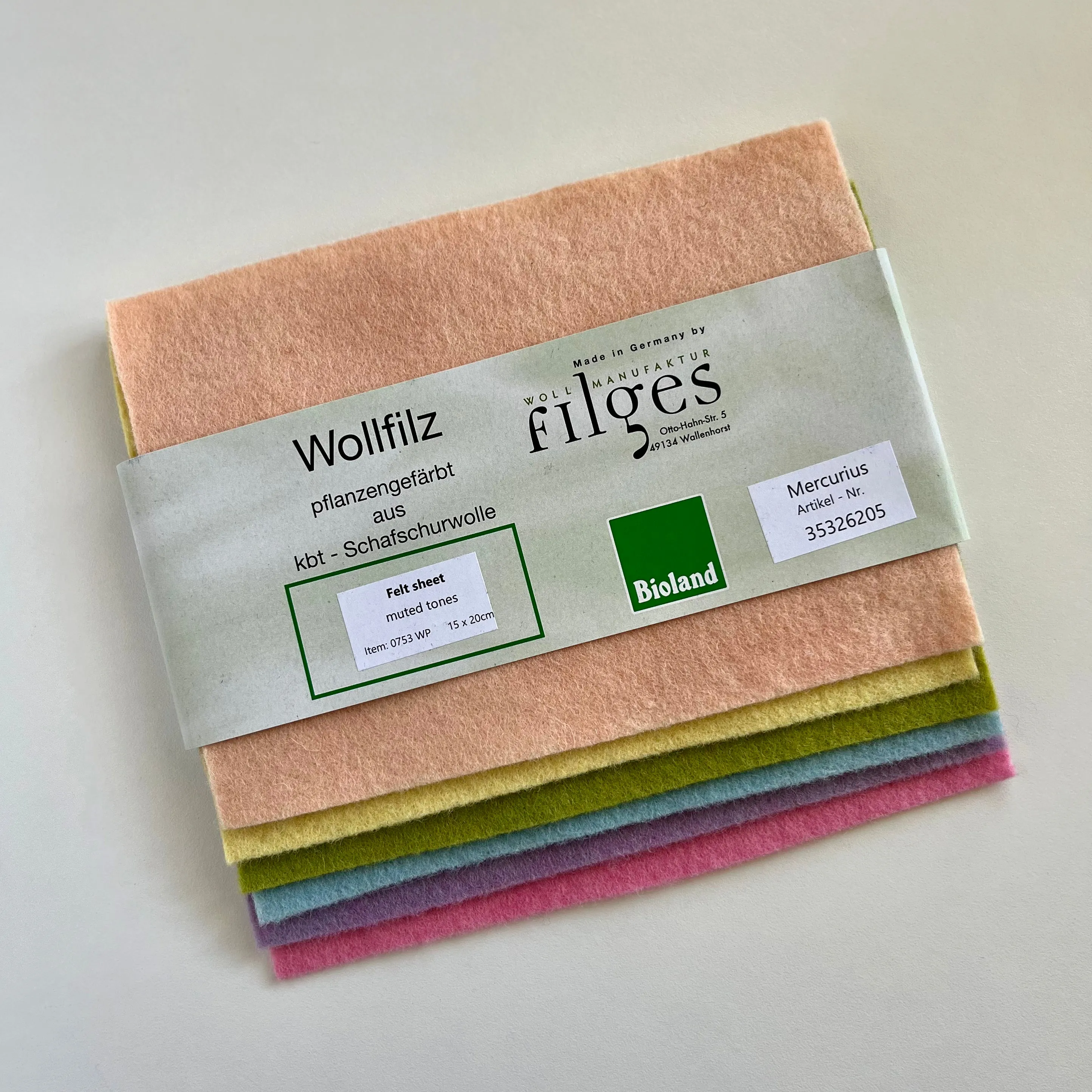 Filges Felt Bioland- 6 sheet Packs, Organic Wool Felt