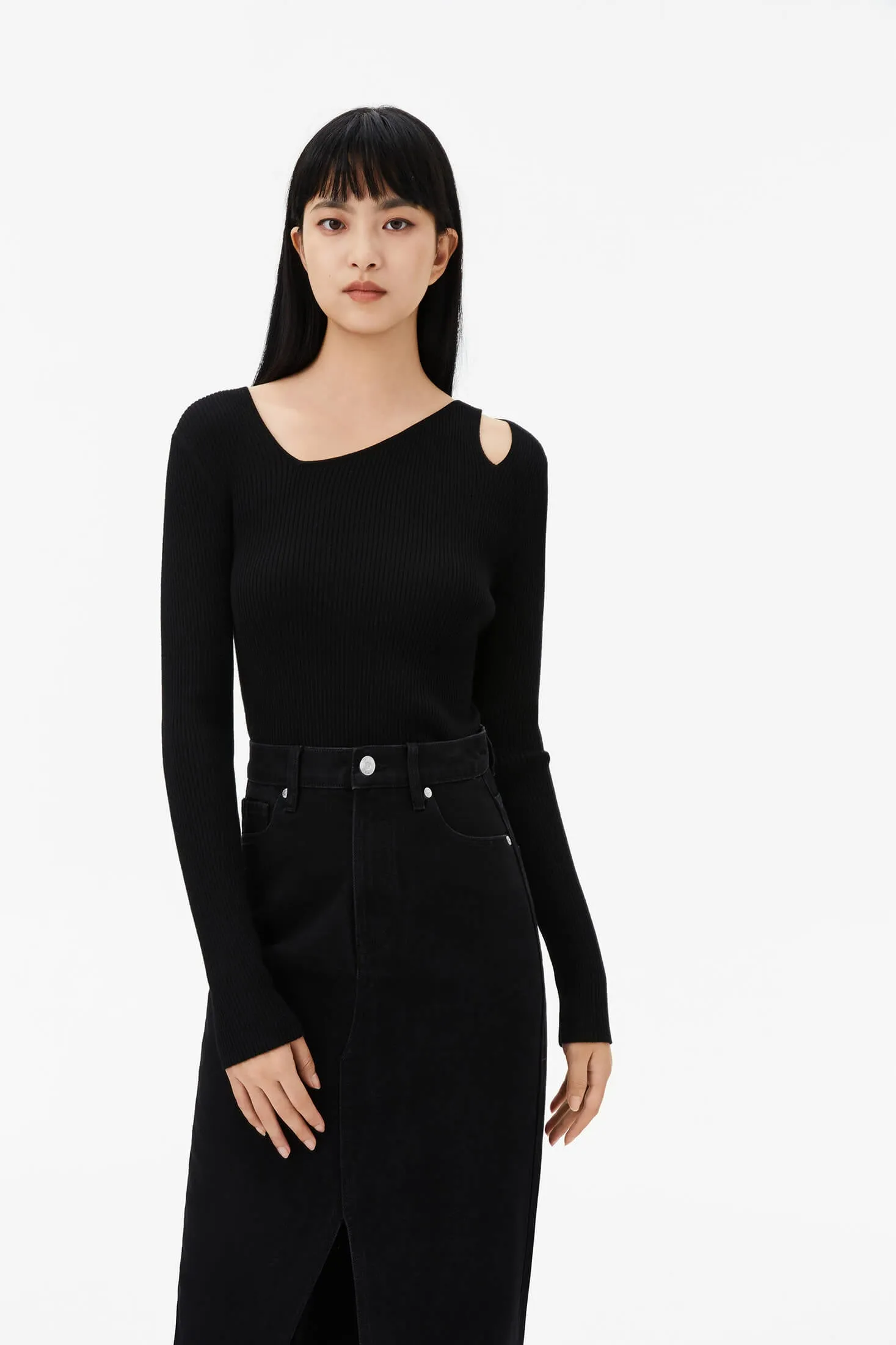 Full Wool Base Layer Sweater With Hollow Design